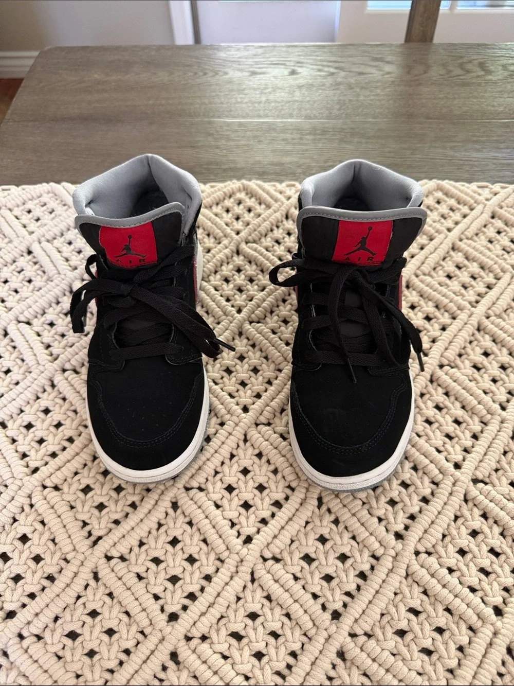 Jordan Black and Red Mid-Top Sneakers boys size 5.5